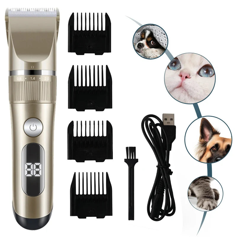 Rechargeable pet clipper set for dogs and cats with grooming accessories