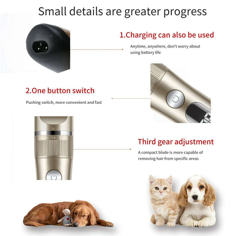 Rechargeable pet clipper set for dogs and cats with grooming accessories