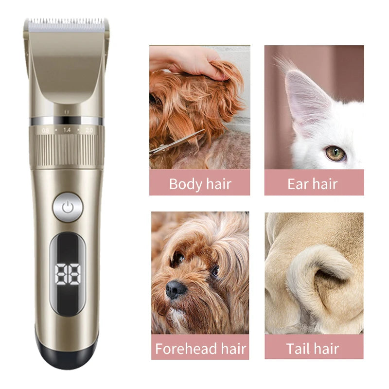 Rechargeable pet clipper set for dogs and cats with grooming accessories